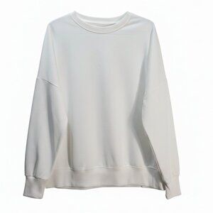 NWOT | Crisp White Oversized Boxy Fleece Crewneck Sweater | Side Slits | Large